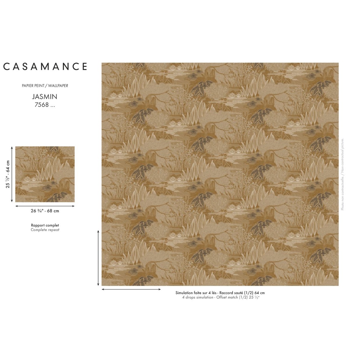 CASAMANCE Papier Peint Intissé Jasmin Vert de Gris Doré Square