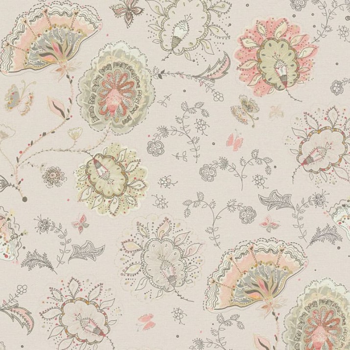 Papier Peint Vinyle sur Intissé Fleur Indienne Rose Fond Beige Clair – Seychelles de Lutèce - réf. SEY994