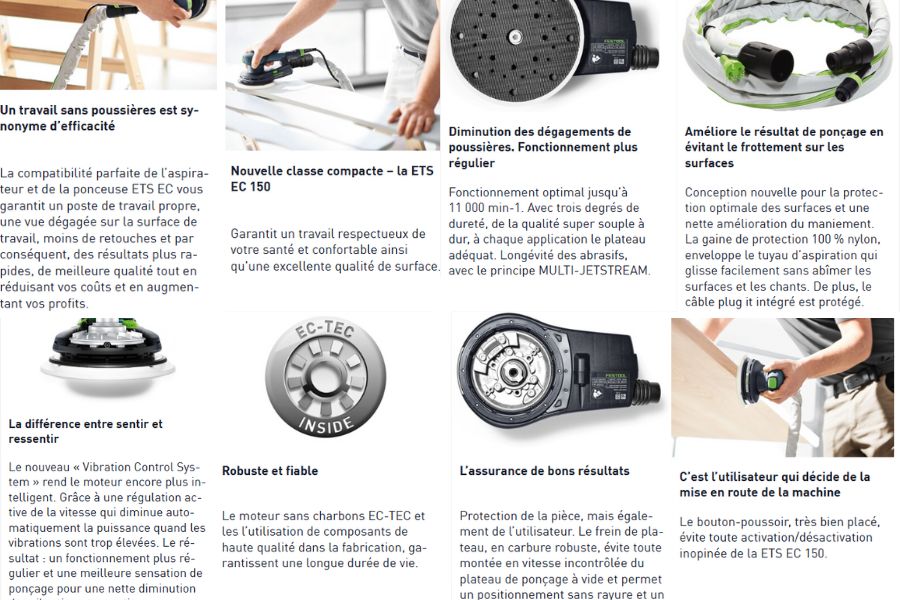 Utilisation Festool Ponceuse excentrique ETS EC 150/5 EQ-Plus 